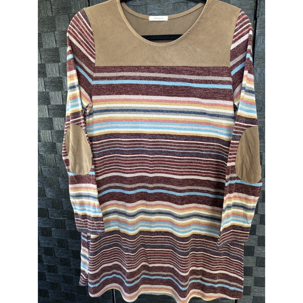 12 PM By Mon Ami Women's Top Stripe Faux Suede Elbow Patch